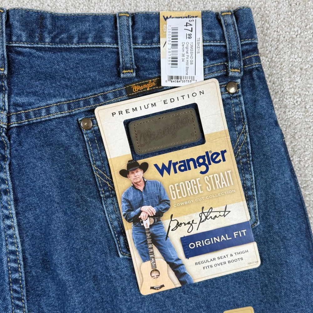 NEW Wrangler Mens 36x34 George Strait Original Fit Cowboy Cut Denim Blue Jeans - Picture 6 of 11